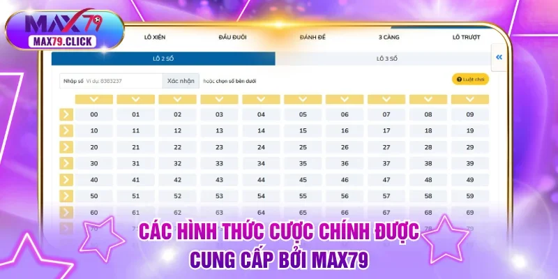 Các hình thức cược chính được cung cấp bởi MAX79