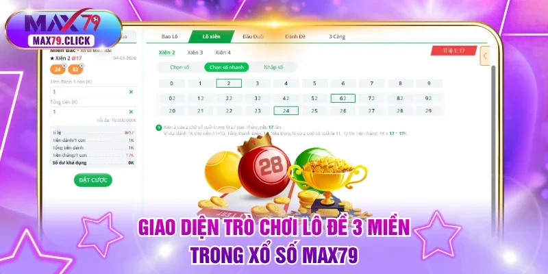 Giao diện Lô Đề 3 Miền trong xổ số MAX79
